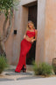 Crimson Flame | Ruched Maxi Dress