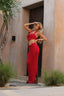 Crimson Flame | Ruched Maxi Dress