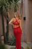 Crimson Flame | Ruched Maxi Dress