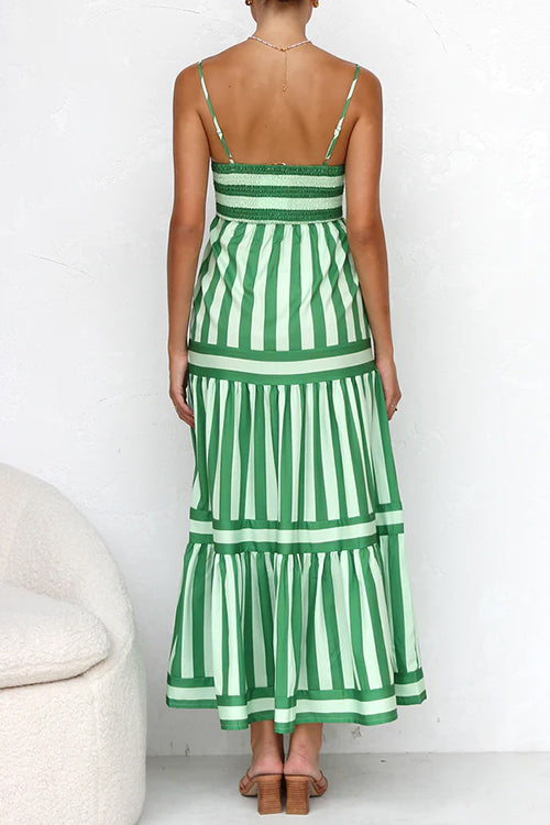 Sierra Spaghetti Strap Tiered Color Block Striped Maxi Dress