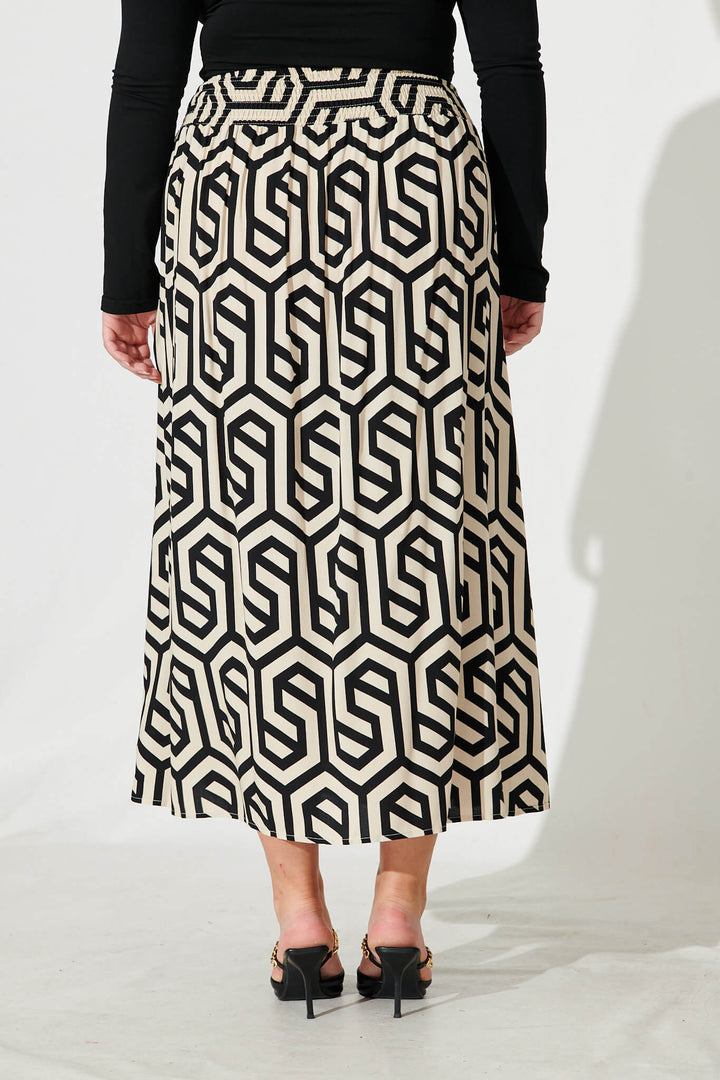 Brandsy Maxi Skirt In Cream With Black Geometric Print
