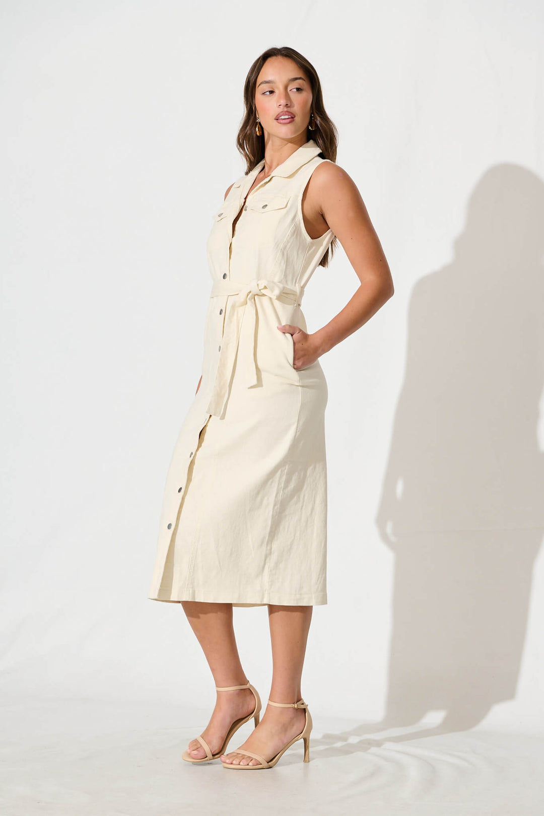 Lara Midi Shirt Dress in Off White Denim