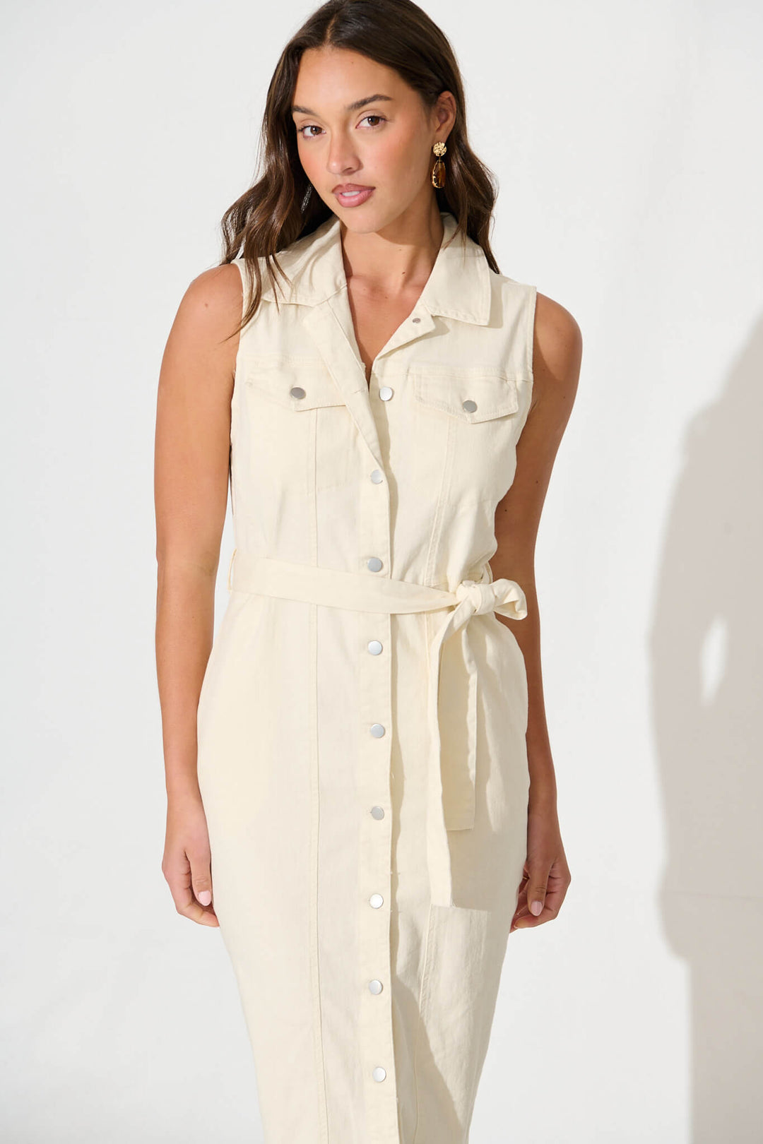 Lara Midi Shirt Dress in Off White Denim