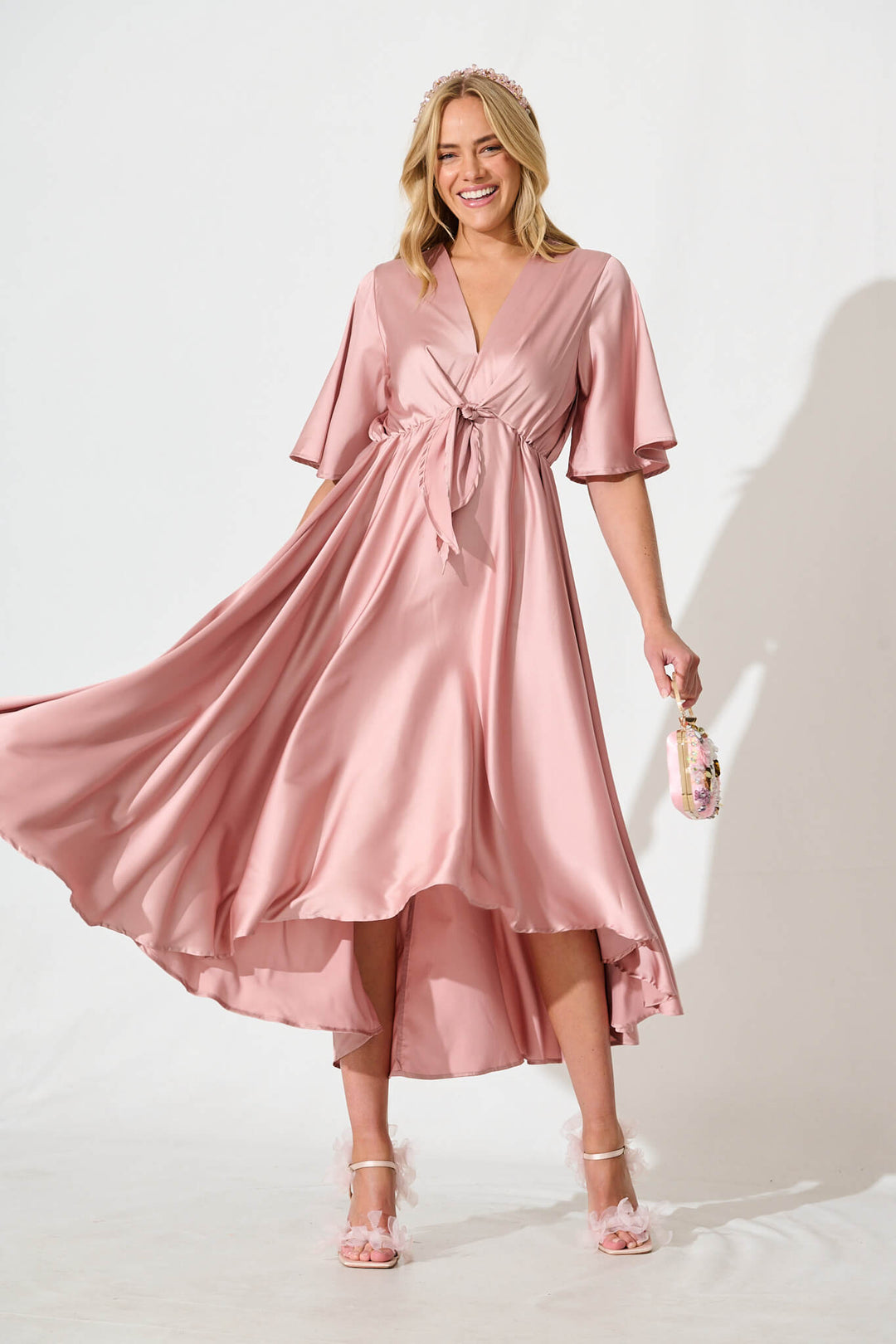 Helsinki Maxi Dress In Dusty Rose Satin