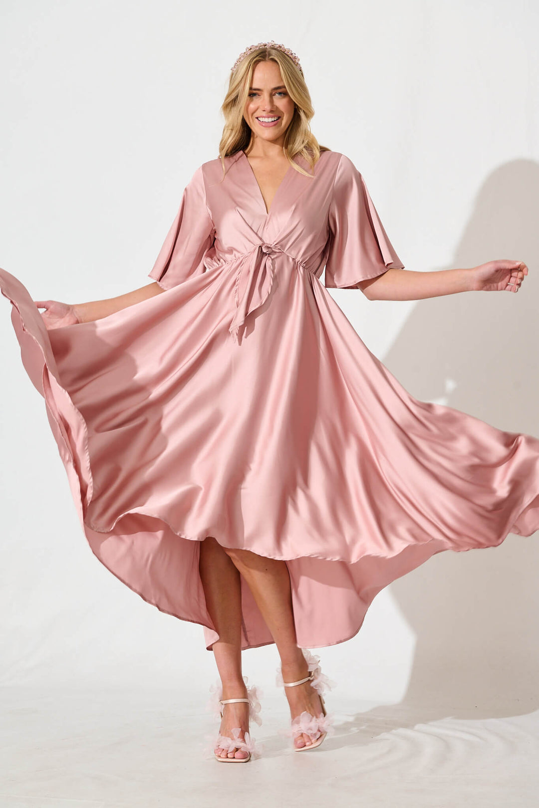 Helsinki Maxi Dress In Dusty Rose Satin