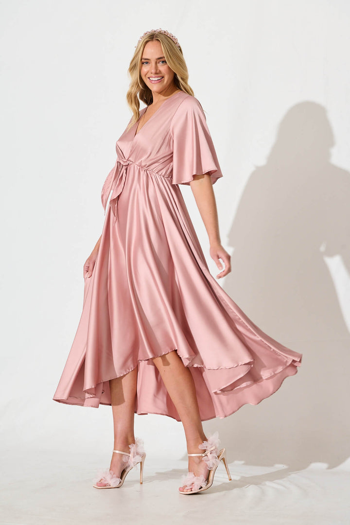 Helsinki Maxi Dress In Dusty Rose Satin