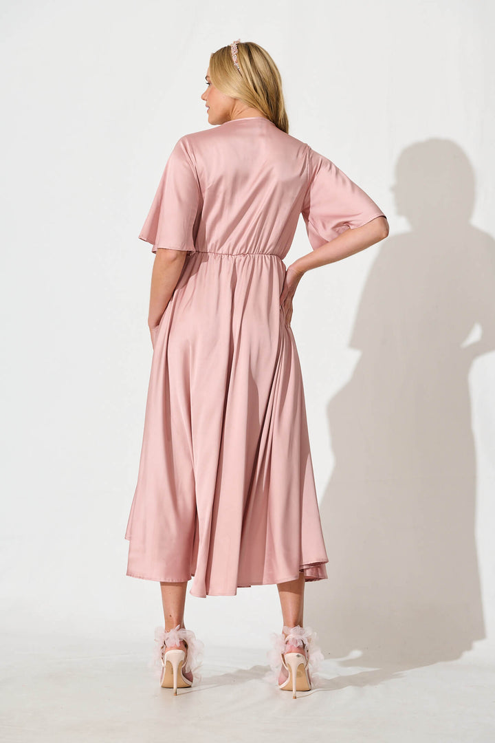 Helsinki Maxi Dress In Dusty Rose Satin