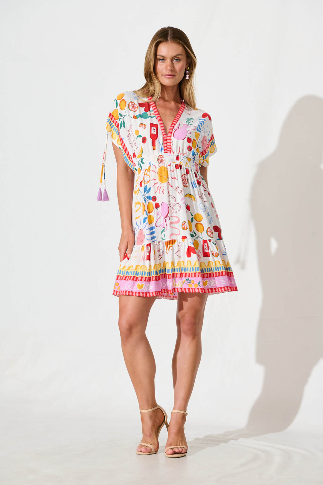 Alsbury Dress in White with Multi Summer Boho Print