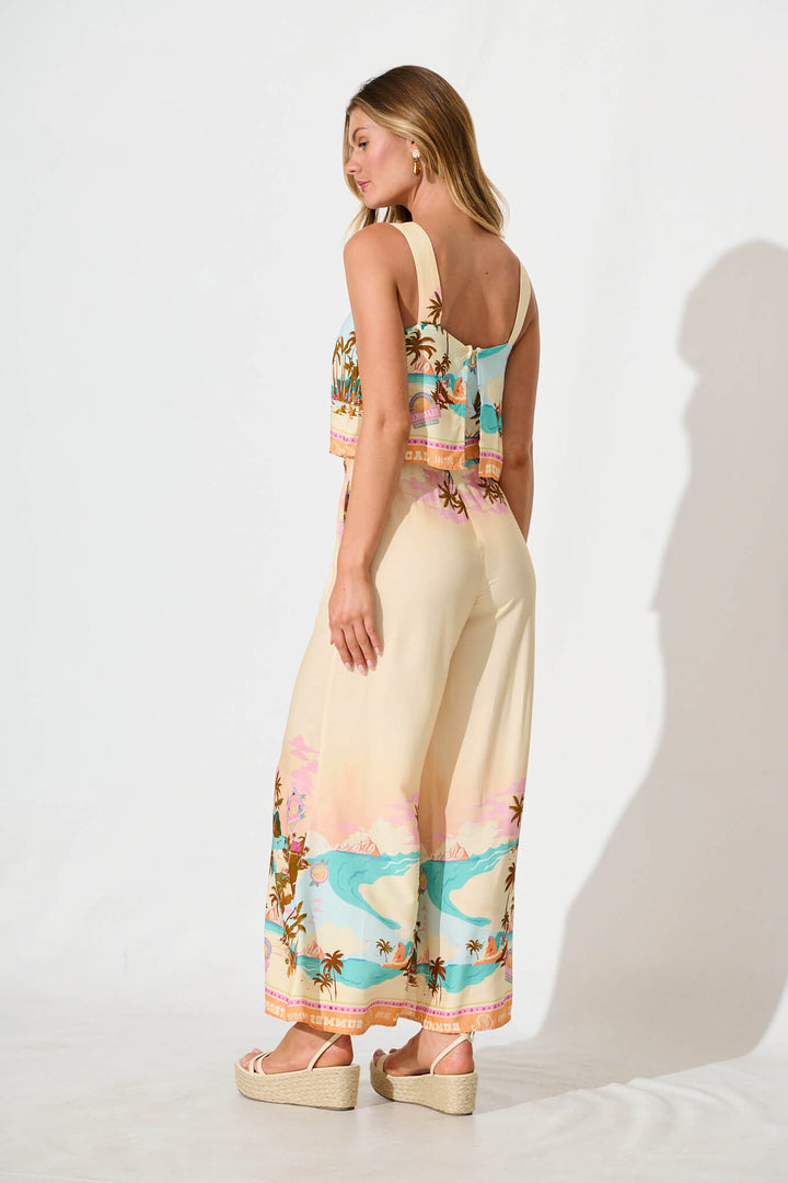 Sandcastle Jumpsuit in Beige with Multi Summer Print