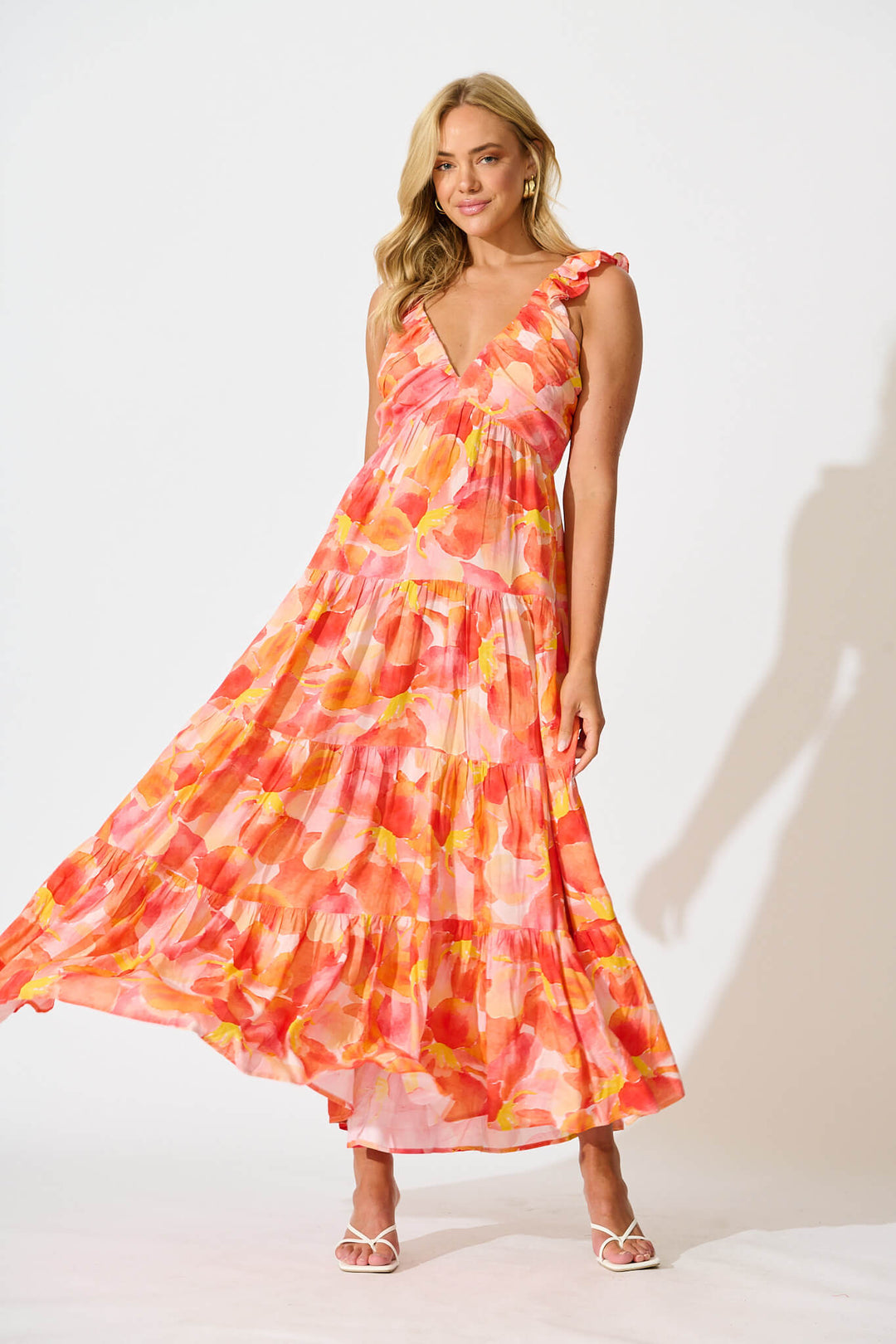 Monroe Maxi Sundress In Orange and Red Multi