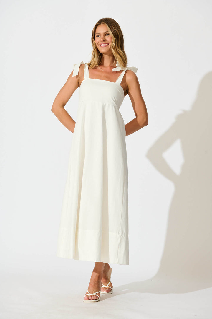 Nina Midi Dress in White Cotton