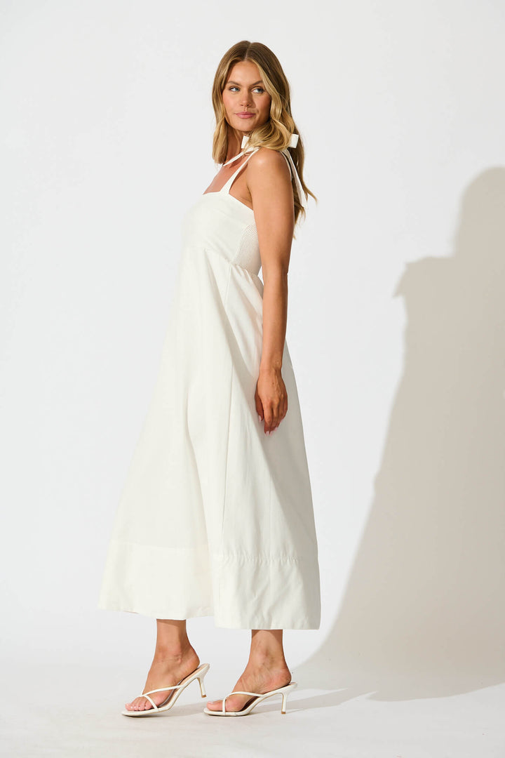 Nina Midi Dress in White Cotton