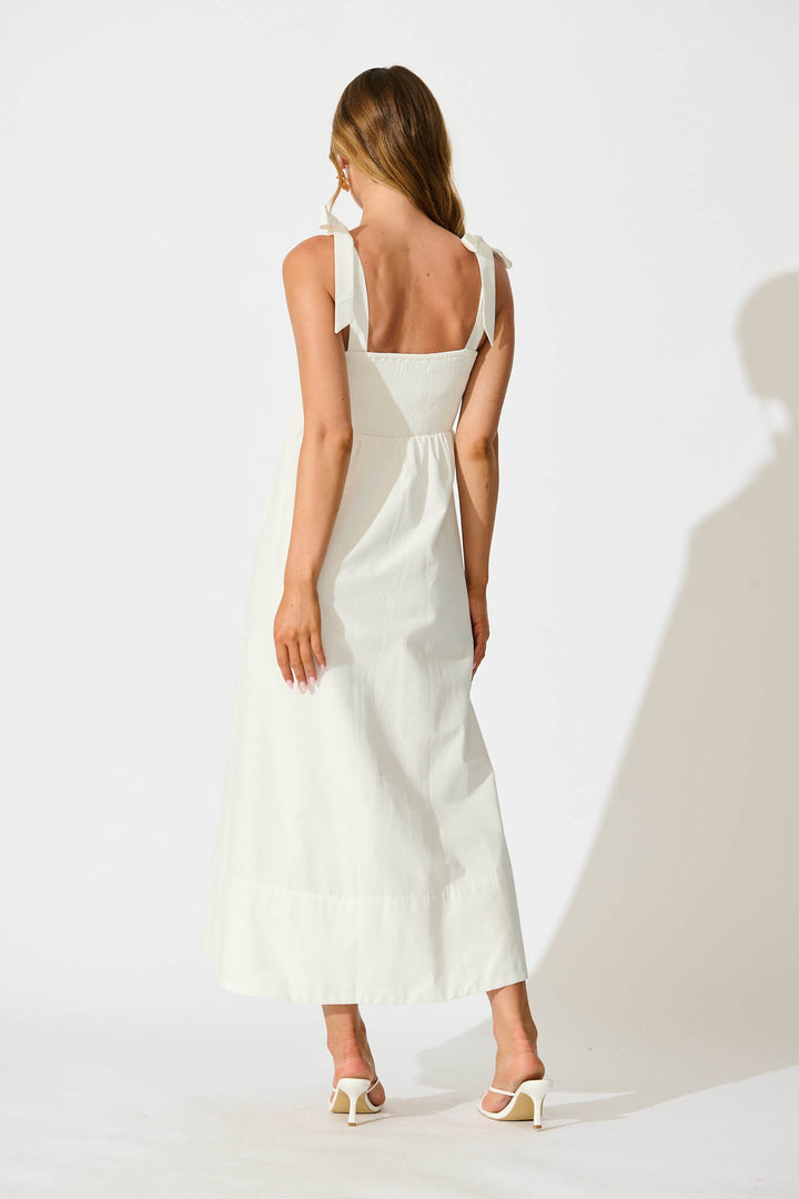 Nina Midi Dress in White Cotton