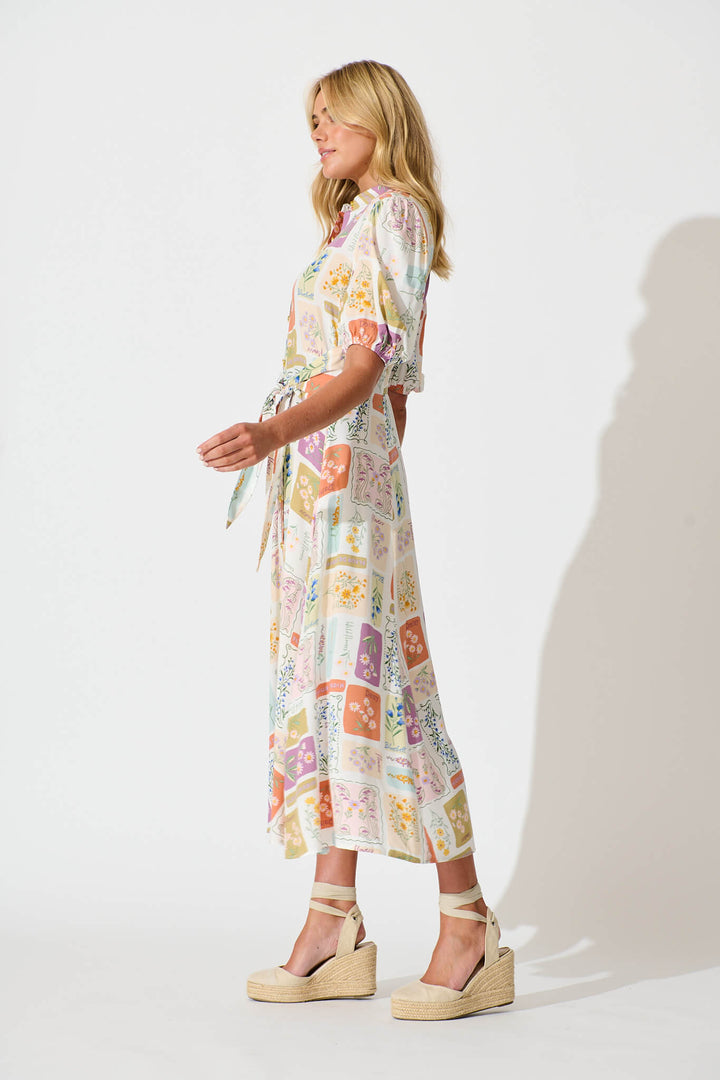 Bella Maxi Shirt Dress In Daisy Patchwork Print