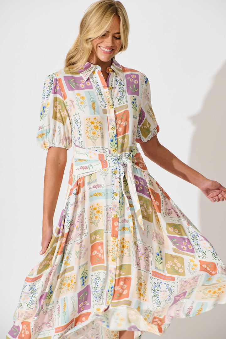 Bella Maxi Shirt Dress In Daisy Patchwork Print