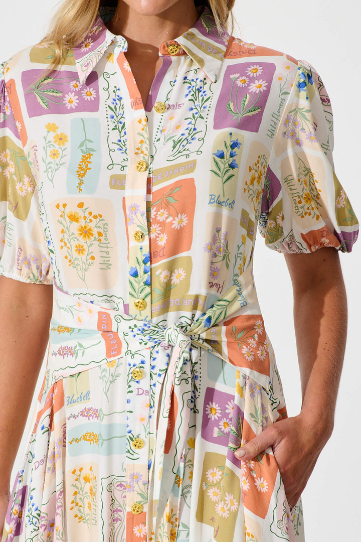 Bella Maxi Shirt Dress In Daisy Patchwork Print