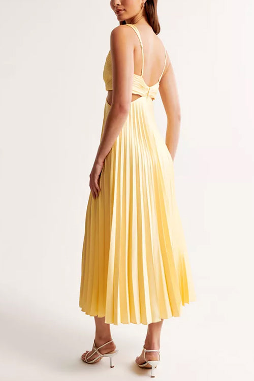 Sierra V Neck Cut Out Waist Sleeveless Pleated Maxi Dress