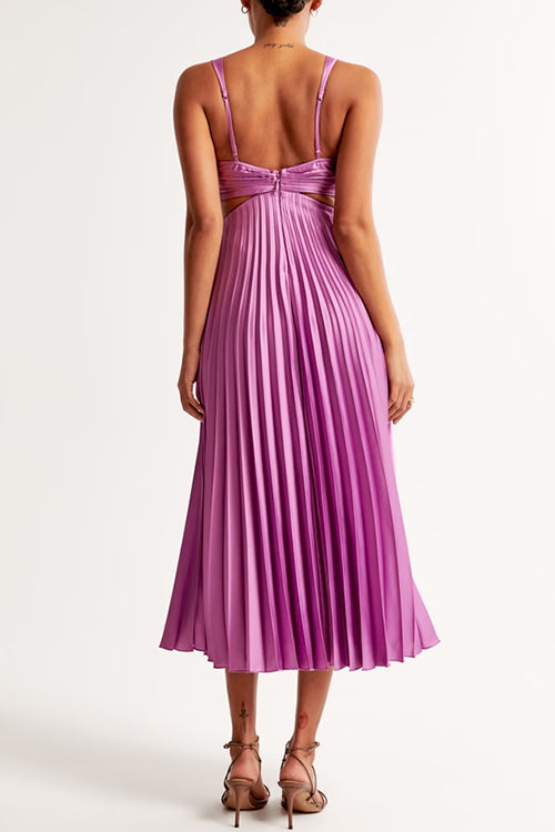 Sierra V Neck Cut Out Waist Sleeveless Pleated Maxi Dress