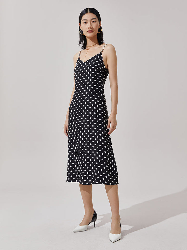 Silk Polka Dots Slip Dress GOELIA