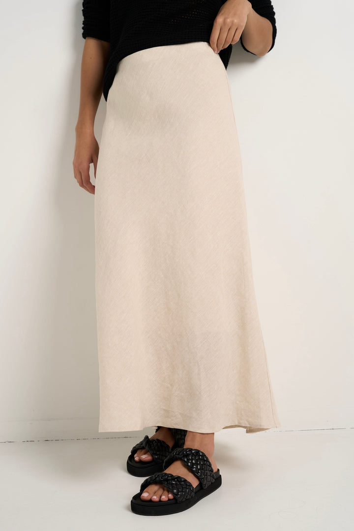 Bliss Natural Linen Bias Midi Skirt