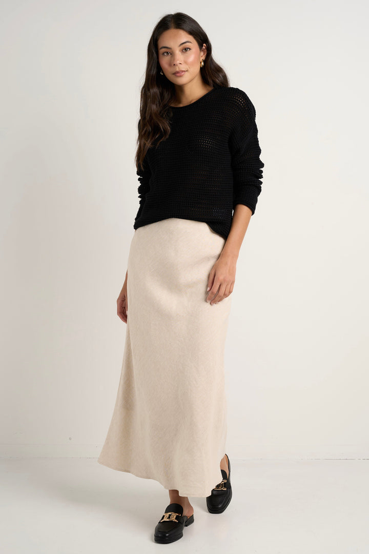 Bliss Natural Linen Bias Midi Skirt