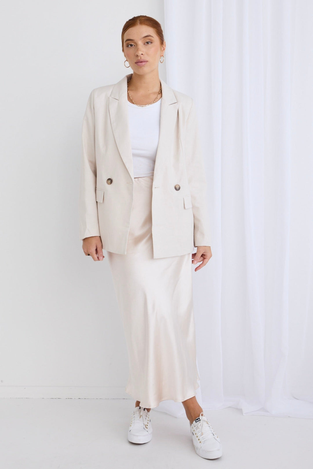 Cooper Ecru Linen Boyfriend Semi Fitted Blazer