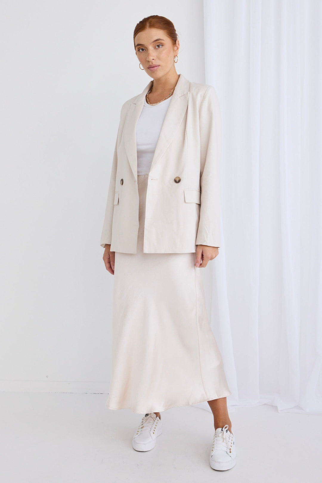 Cooper Ecru Linen Boyfriend Semi Fitted Blazer