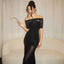Michaela | Off-Shoulder Pleated Mesh Maxi Dress