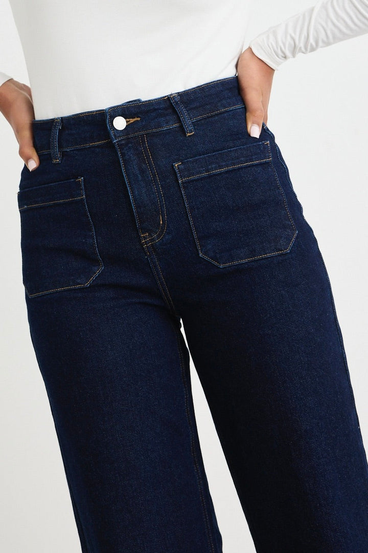 Indigo High Rise Wide Leg Pocket Jean