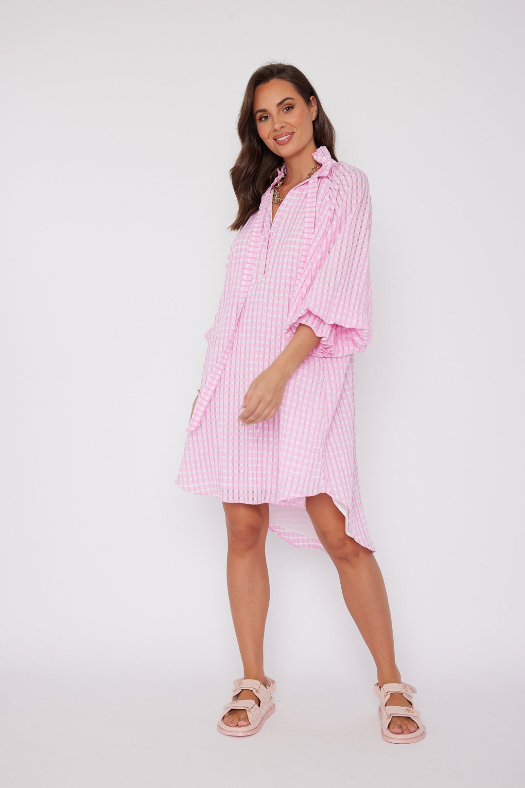 LYCIUM Dress Chequer Pink