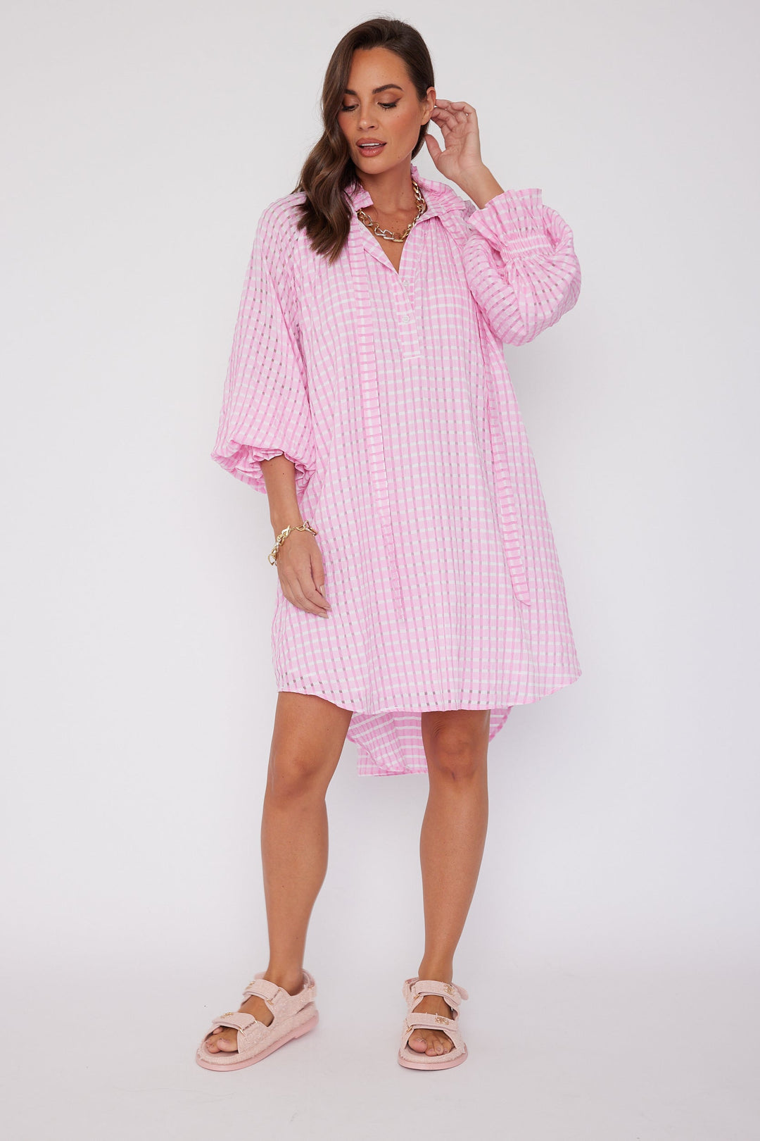 LYCIUM Dress Chequer Pink