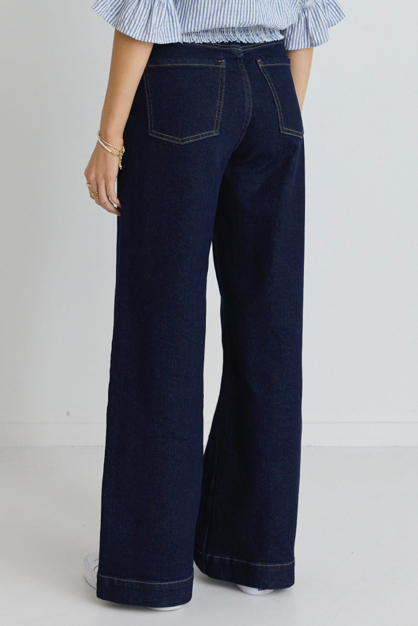 Indigo High Rise Wide Leg Pocket Jean