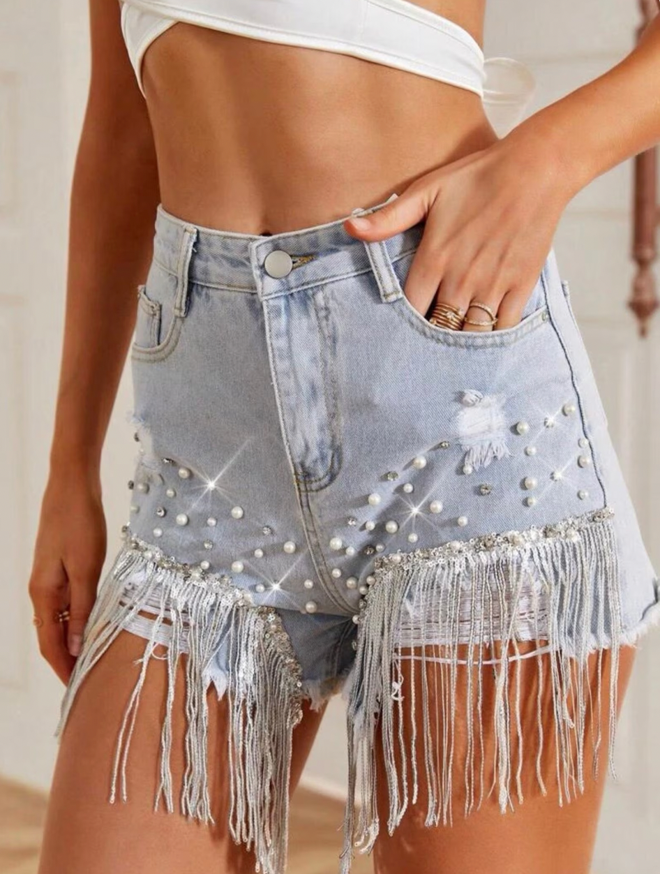 Luisa Tassel Denim Shorts