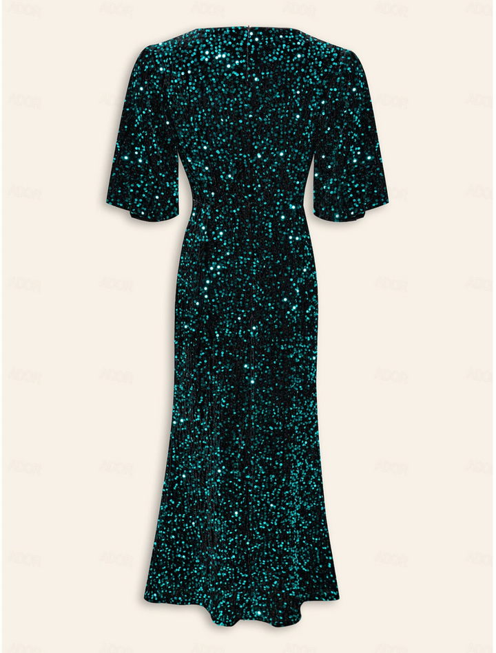 Velour Sequin | Puff Sleeve Sparkly Elegant Maxi Dress