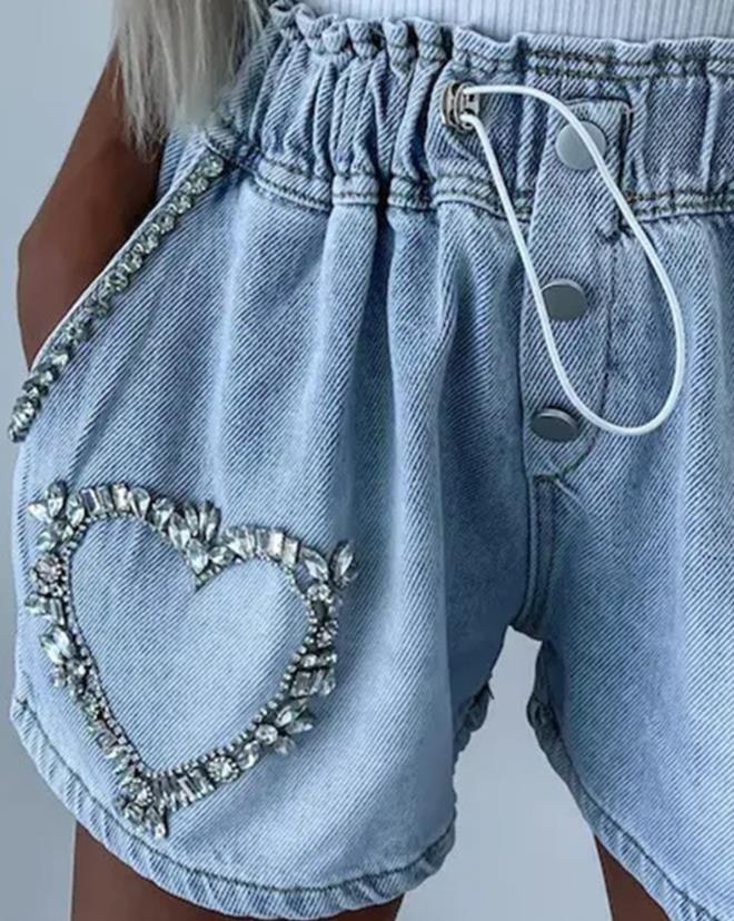 Rhinestone Heart Shorts