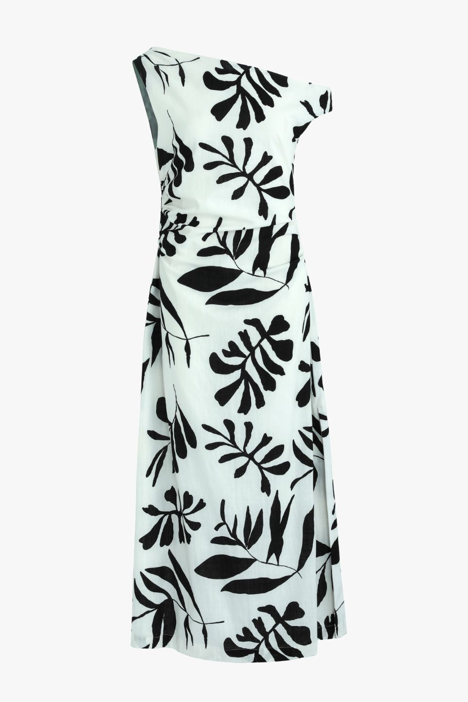 Classified Ivory Leaf Print Off Shoulder Tuck Maxi Dress