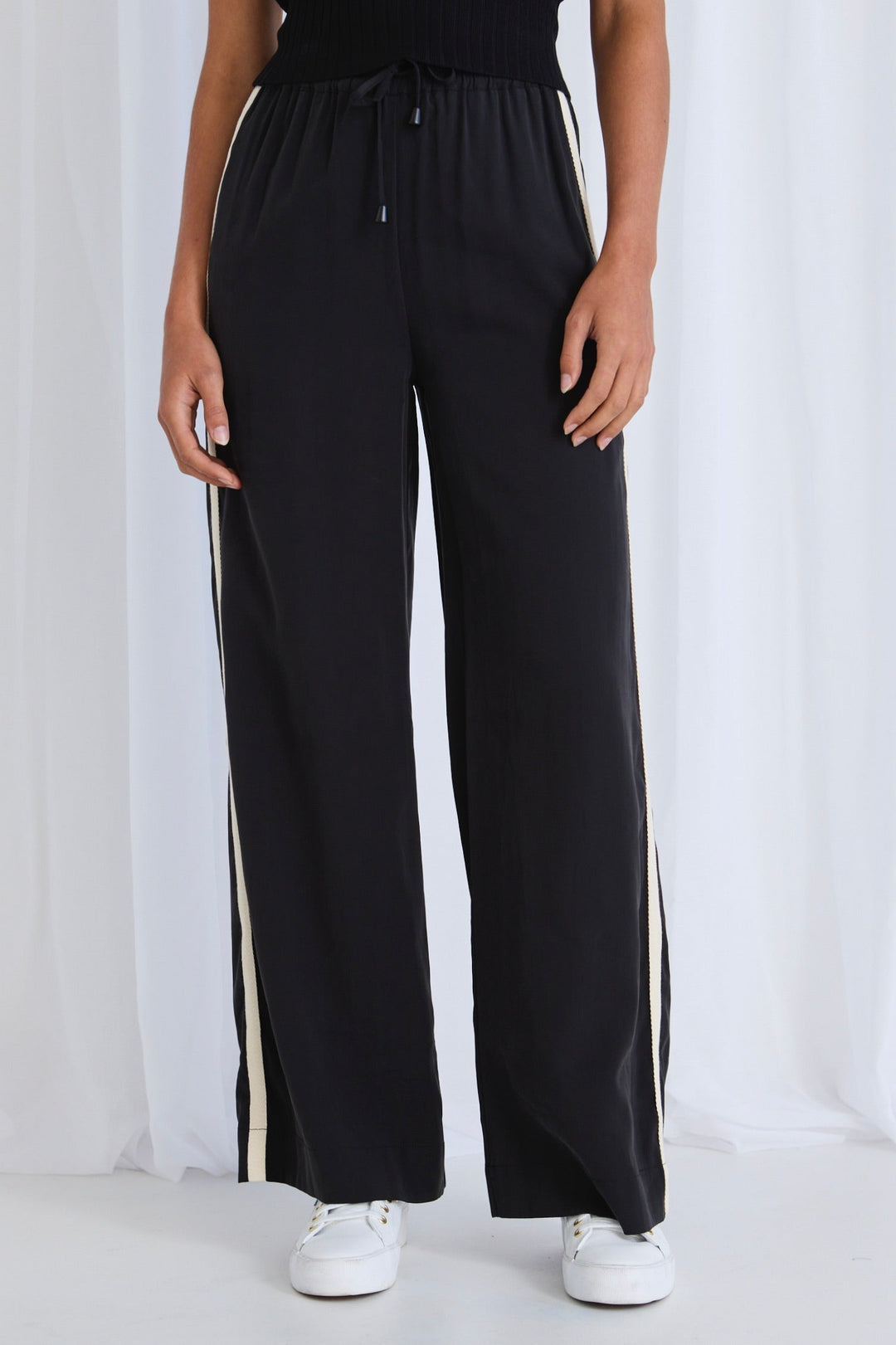 Townie Black Stripe Side Tape Wide Leg Pants