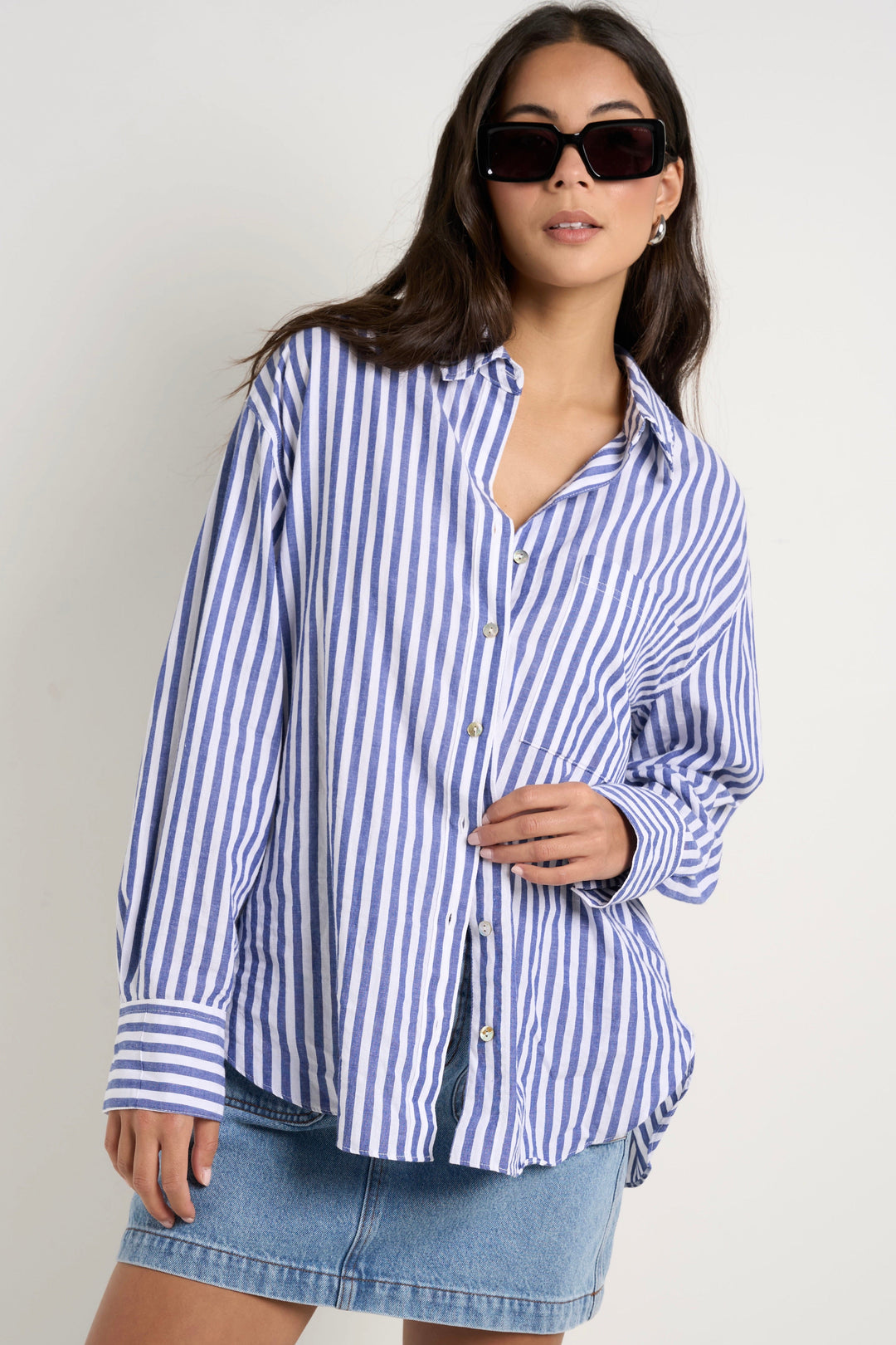 Sea Salt Blue Stripe Cotton Oversized Shirt