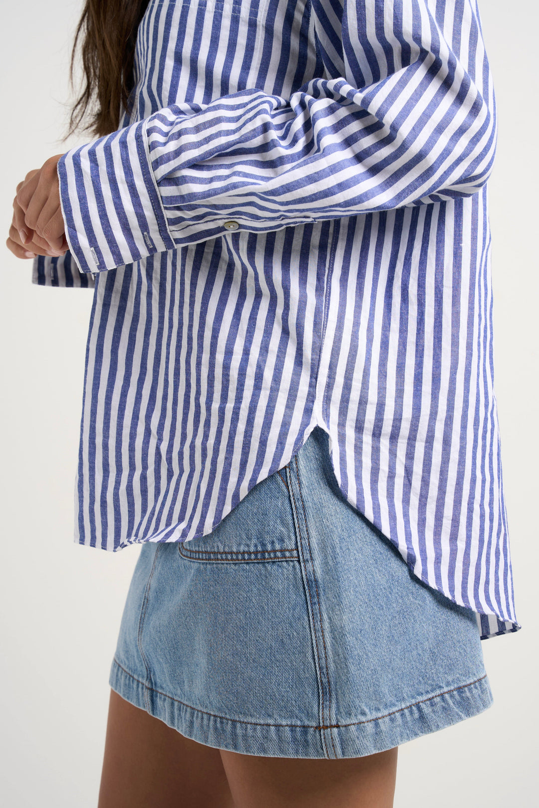 Sea Salt Blue Stripe Cotton Oversized Shirt