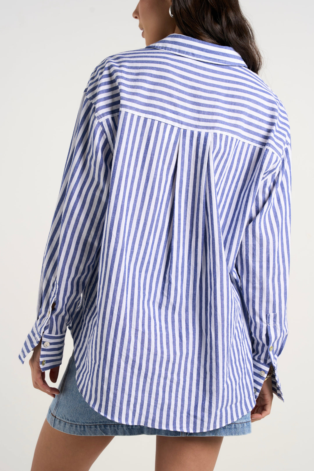 Sea Salt Blue Stripe Cotton Oversized Shirt