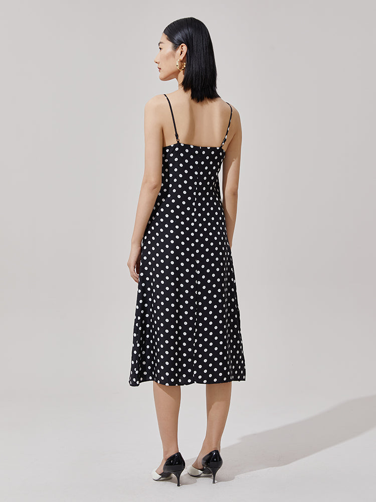 Silk Polka Dots Spaghetti Strap Maxi Dress