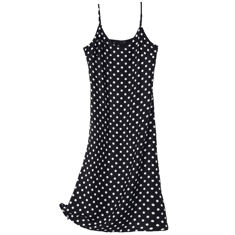 Silk Polka Dots Spaghetti Strap Maxi Dress