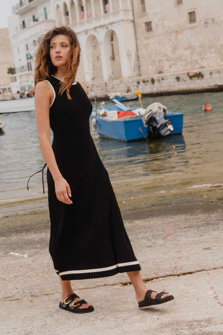 Venice Black Rib Sleeveless Knit Maxi Dress