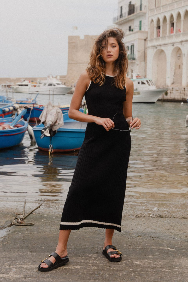 Venice Black Rib Sleeveless Knit Maxi Dress