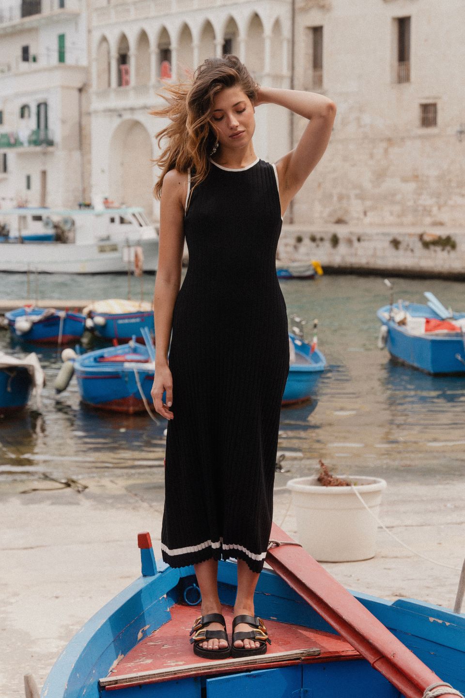 Venice Black Rib Sleeveless Knit Maxi Dress