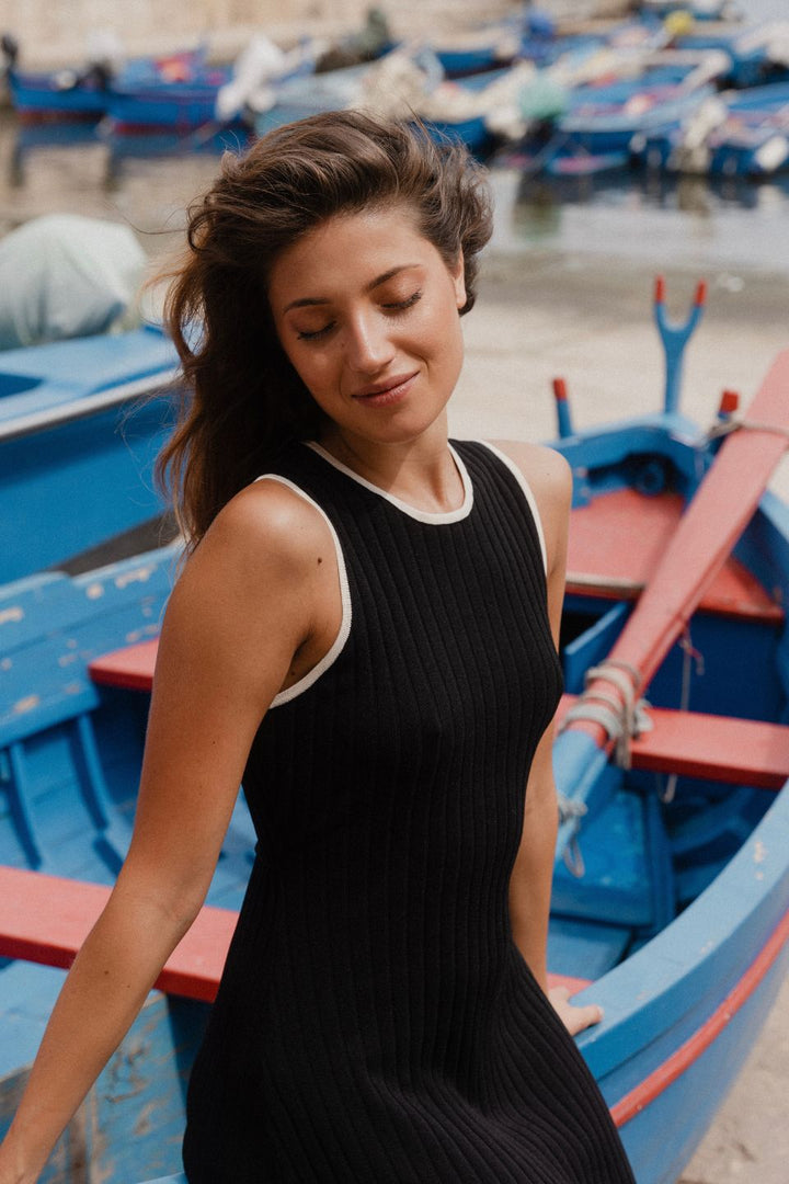 Venice Black Rib Sleeveless Knit Maxi Dress