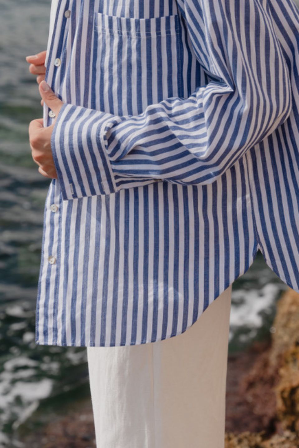 Sea Salt Blue Stripe Cotton Oversized Shirt